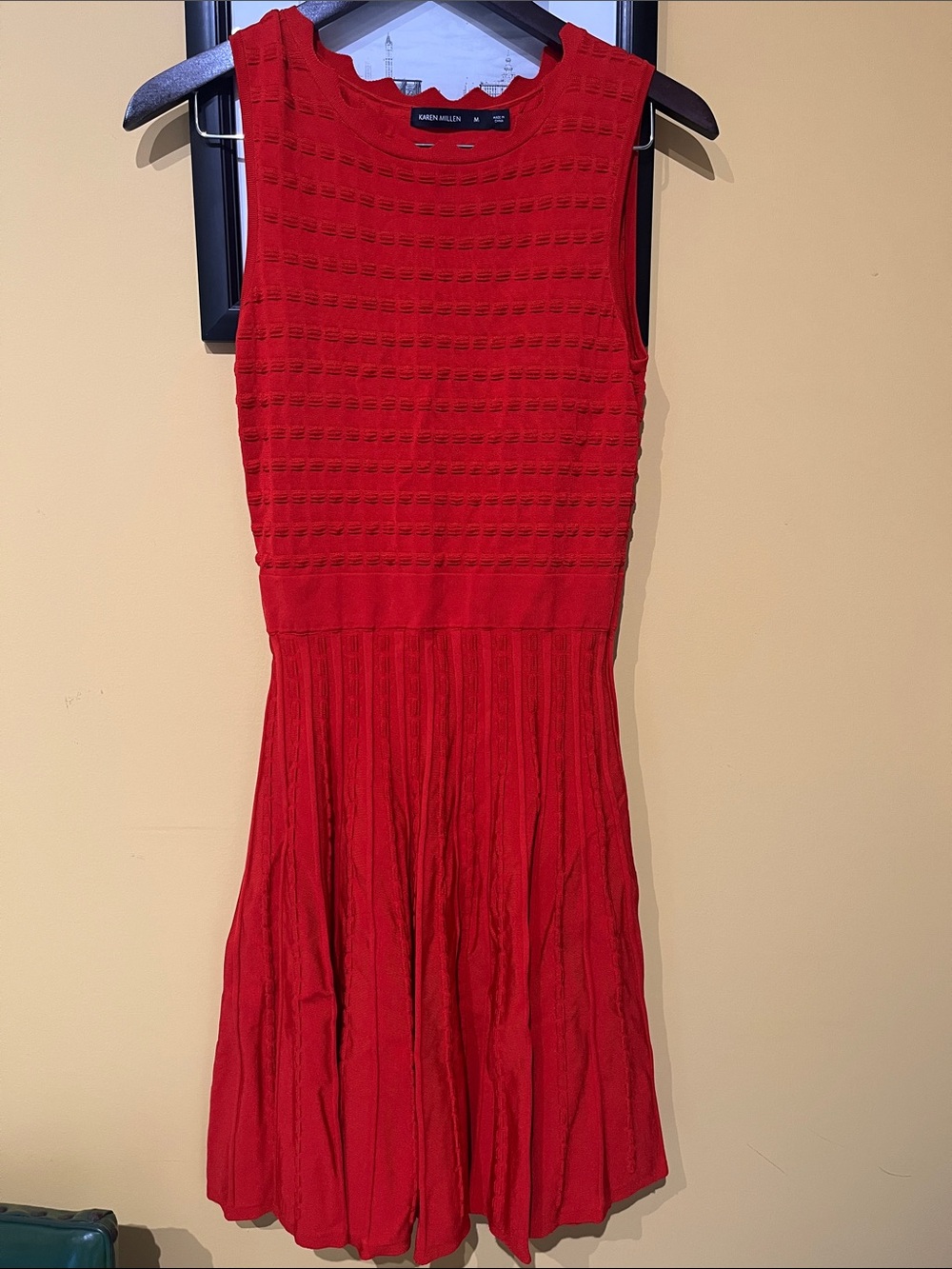 Karen Millen Red Textured Sleeveless Knit Dress Sz Medium